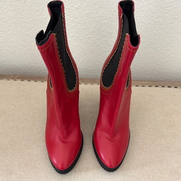Tod's Shoes - Like New Tod's Red and Black Heeled Boots with Elastic Panels